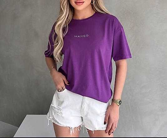 Mor orj baskili basic tisört