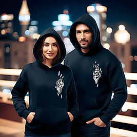İskelet Kral ve Kraliçe Görselli Kombin Sevgililer Günü Slimfit Kapüşönlu Hoodie Sweatshirt