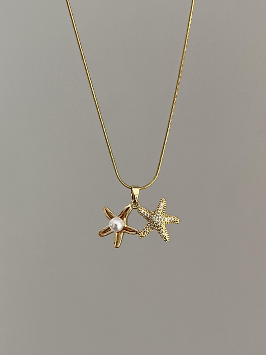 Çelik İçi İncili Taşlı Yıldız Kolye