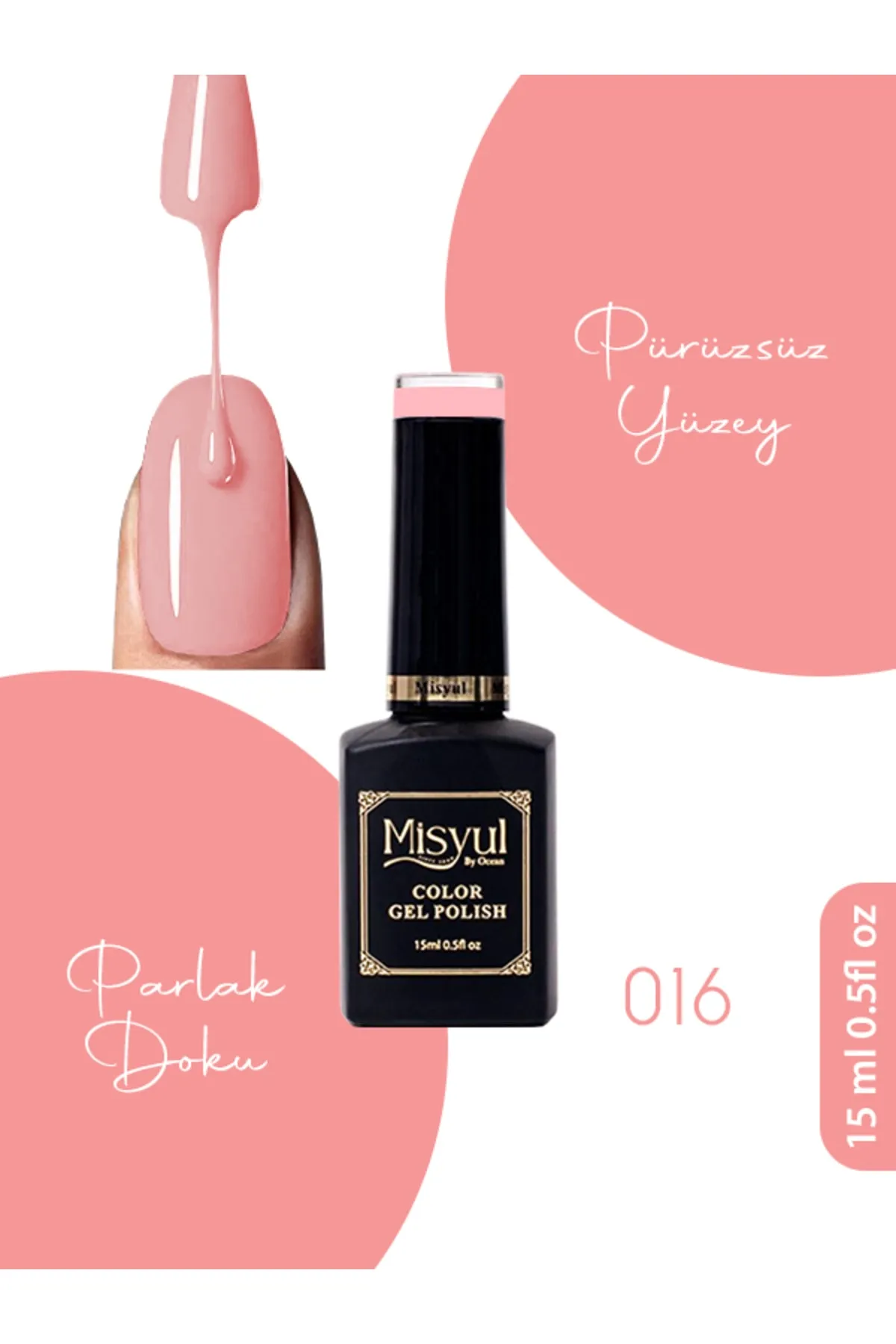 Misyul Kalıcı Oje 016, UV Led Kalıcı Oje Nail Art 15ml