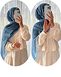 PAMUKLU VİNTAGE DESENLİ ŞAL -İNDİGO