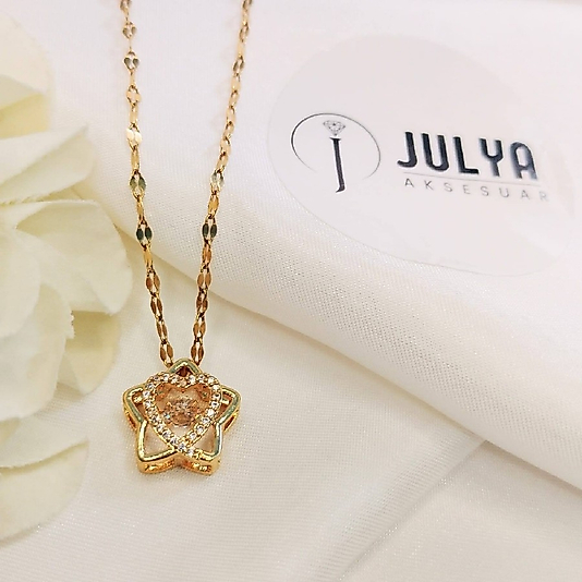 ÇELİK GOLD KARARMAZ PASLANMAZ TAŞLI ÇİÇEK  45+CM KOLYE