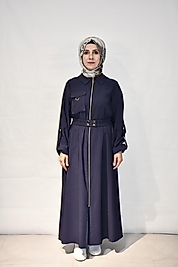 Kemer Detaylı Lacivert Elbise