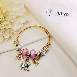 ÇELİK GOLD KARARMAZ PASLANMAZ TAŞLI FİLLİ  PANDORA BİLEKLİK