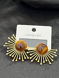 Kahverengi taş detay gold küpe