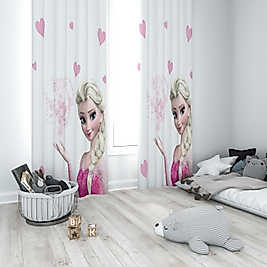 Minibabyrooms Elsa ve Pembe Kalplar Temalı Fon Perde