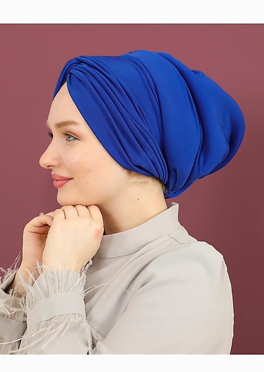 Önü Düğümlü Dolgulu Bone [saks mavisi]