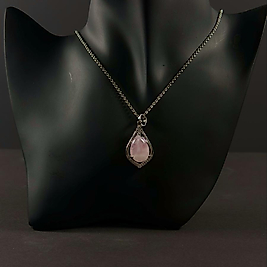 Pembe Kuvars Taşı Damla Model Çelik Kolye