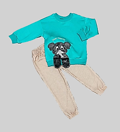 1-2-3 Yaş Filli Sallanan Ayak Desenli Likra Penye Kumaş Sweat Pantolonlu Kız Erkek 2li Çocuk Takımı Mint Yeşili