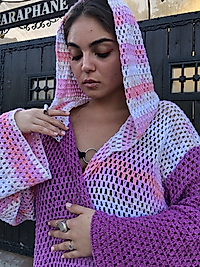 Tasarım El Yapımı Mevsimlik Uzun Hırka Pembe Tonları