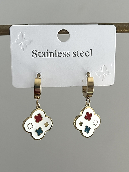 Çelik Beyaz Yonca Küpe