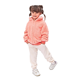 Somon Rengi Kız Çocuk Peluş Mont Ve Hırkası