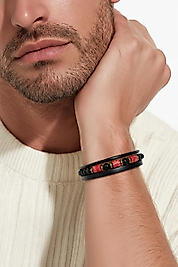 Deri Ve Doğal Taş(Mercan Doğal Taşlı) Mıknatıslı Bileklik