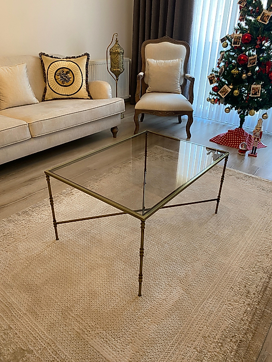 ESKİTME KAPLAMA DİKDÖRTGEN TORNALI ORTA SEHPA BRONZ CAM