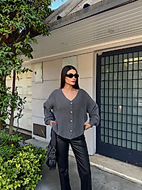 Oversize ,Yumuşak Standart Beden Gri Hırka