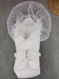Yenidoğan Kumru Plazma Taçlı Lüks Kundak Bebek Battaniyesi Ekru