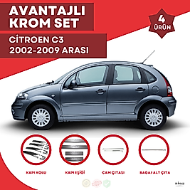 Citroen C3 Avantajlı Krom Set 2002-2009 Arası -4Ürün- Paslanmaz Çelik