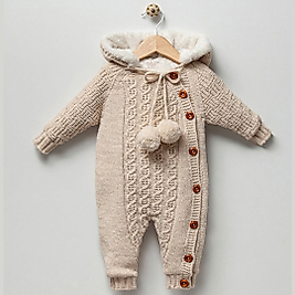 Unısex Bebek 0-24 Ay Ponpon Detaylı Triko Tulum