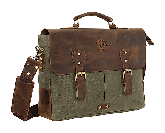 Hakiki Eskitme Deri Kanvas El ve Omuz Askılı Evrak Çantası