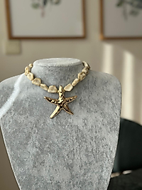 Krem Boncuk Kolye Gold Deniz Yıldızı Detay