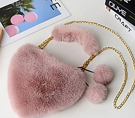 Kalp Şeklinde Pembe Peluş Çanta