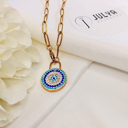 ÇELİK GOLD KARARMAZ PAZLANMAZ REKLİ ZİRKON TAŞLI 45+5 CM KOLYE