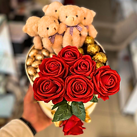 Ayıcıklı Kırmızı Gül & Çikolata Kutusu