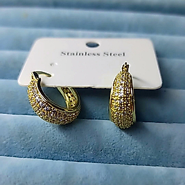 Çelik 14K Full Taşlı Halka Küpe