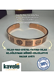 Ham Saf Bakır Felak,nas,ayetel Kürsi,süleyman Mührü, Ayetli Dualı Zeolit Kumlu Bakır Bileklik
