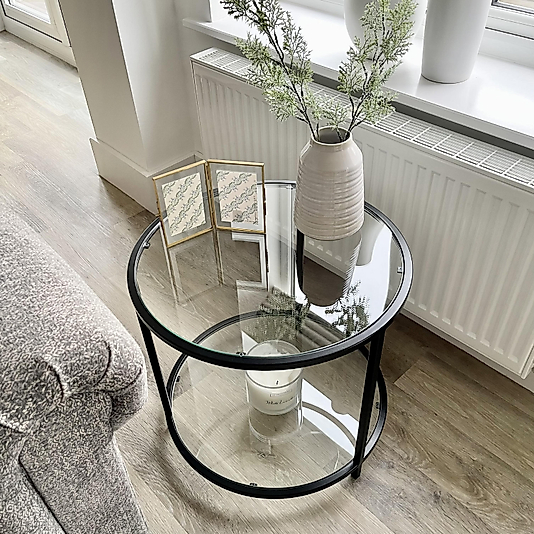 SİYAH YAN SEHPA KOMPLE ŞEFAF CAM