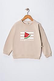 Kız Çocuk "Özgür Filistin" Baskılı Pamuklu Sweat
