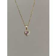 Çelik Pembe Taşlı Mini Kalp Kolye
