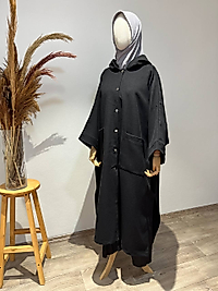 Siyah kaşe panço
