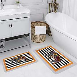 Rovigo Home Dijital Baskı Yıkanabilir Kaymaz 2 li Banyo Takımı