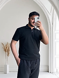 Siyah Fermuarlı Polo Yaka