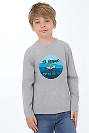 Erkek Çocuk Uzun Kollu Bisiklet Yaka "Hz Osman"  Baskılı Tişört Mevsimlik Pamuklu