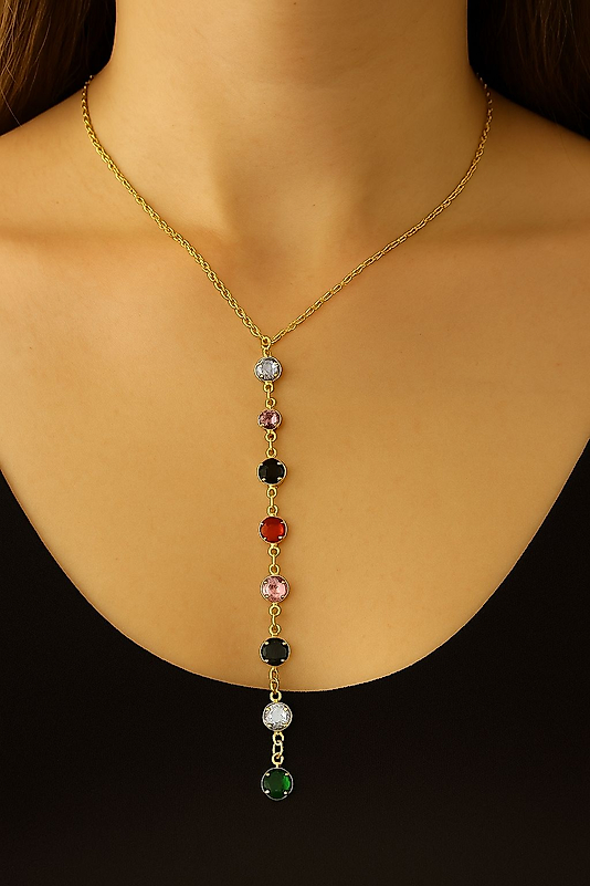 YUVARLAK TAŞLI Y KOLYE 316L ÇELİK