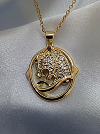 Jadem Gold Paslanmaz Çelik Gold Zirkon Taşlı kaplan Figürlü Kolye