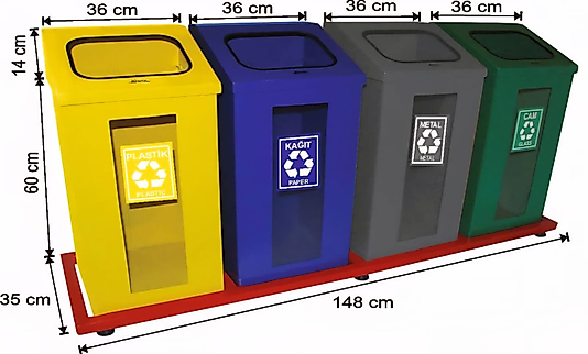 4 BÖLMELİ ŞEFFAF KIRILMAZ CAMLI BOYALI GERİ DÖNÜŞÜM SETİ ( KDV DAHİL )