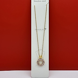 Ful taşlı çelik kolye gold