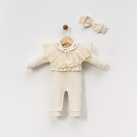 Kız Bebek Dantel Yaka Çiçek Nakışlı Tulum