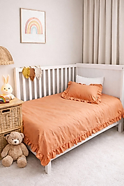 %100 Pamuk Farbalalı / Fırfırlı Nevresim Takımı Tarçın