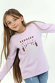 Kız Çocuk Uzun Kollu Bisiklet Yaka "Ramazan Kerim" Baskılı Tişört Mevsimlik Pamuklu