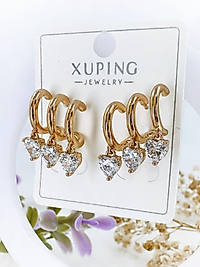 Xuping Vip Seri Kalp Model Tek Kulak Deliği ile 3 Küpe Görünümlü Çelik Küpe (2 cm)