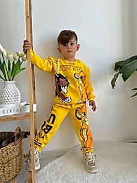 Sarı Renk Aslan Baskılı Erkek Çocuk EŞofman Takımı