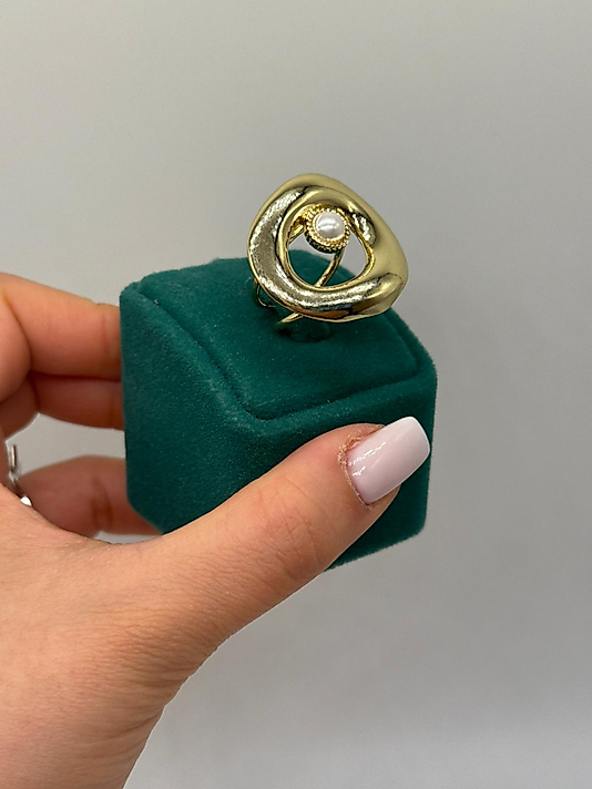 İnci Detaylı Dairesel Gold Yüzük