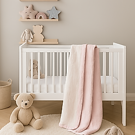 Müslin Bebek Battaniyesi %100 Organik Pamuk Pudra Pembesi Renk 100x120 cm.