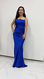 Yelda  Straplez Balık Abiye Sax Mavisi