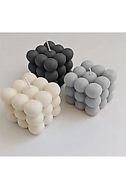 Gri - Siyah - Beyaz Vanilya Kokulu Bubble Dekoratif Mum - 3'lü Set