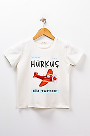 Erkek Çocuk Kısa Kollu Bisiklet Yaka "Hürkuş Biz Yaptık" Baskılı Tişört Mevsimlik Pamuklu